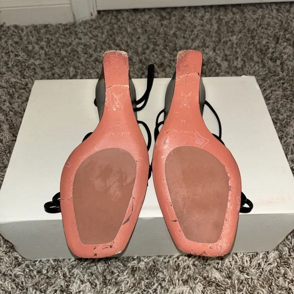 Amina Muaddi Black Stiletto Heels with Ankle Straps - Picture 7 of 8